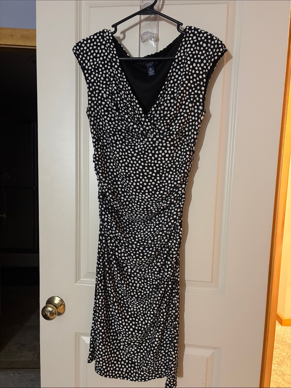 Chaps Black and White Polka Dot Midi Dress